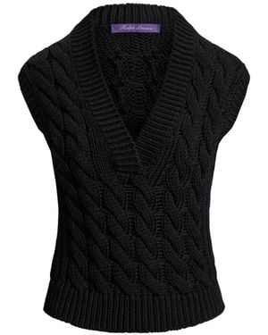 Ralph Lauren V-Neck Cable-Knit Top - Black