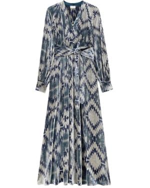 Pierre Louis Mascia Velvet Patterned Belted Dress - Grey
