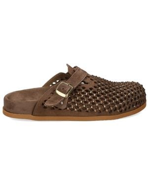 METISSE Crystal-Embellished Mules - Brown