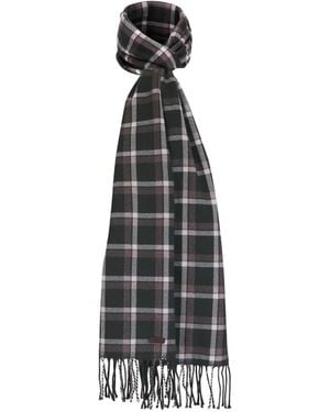 Eton Check-Pattern Fringed Scarf - White