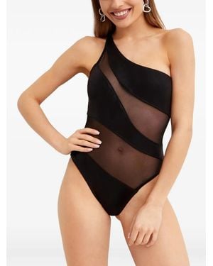 Norma Kamali Bañador Snake Mio Con Panel De Malla - Negro