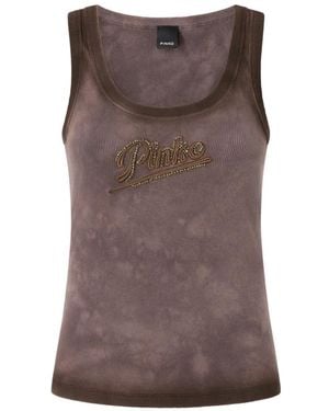 Pinko Haut Côtelé À Design Sans Manches Et À Perles - Brown