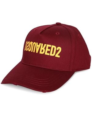 DSquared² Logo-Print Distressed Baseball Cap - Red