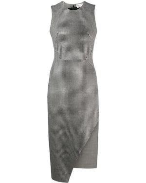 McQueen Houndstooth Asymmetric Midi Dress - Grey