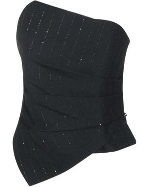 Nissa Sequinmed Striped Top - Black