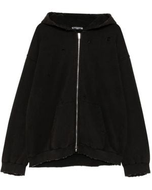 MASTERMIND WORLD Distressed Zip-Up Hoodie - Black
