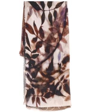 Faliero Sarti Dafne Leaf-Print Glitter Scarf - White