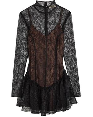 De La Vali Brisa Lace Ruffled Mini Dress - Black
