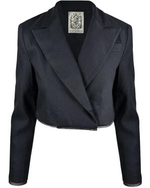 Contessa Mills Morgaine Lace-Trim Cropped Blazer - Blue