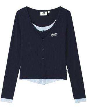Chocoolate Layered-Effect Ribbed-Knit Top - Blue