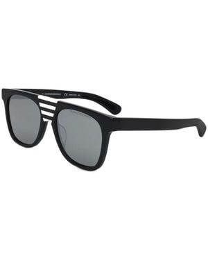 Calvin Klein Striped-Bridge Square-Frame Sunglasses - Gray