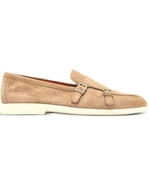 Santoni Double-Buckle Suede Monk Shoes - Natural