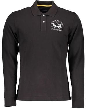 La Martina Logo-Embroidered Long-Sleeve Polo Shirt - Black
