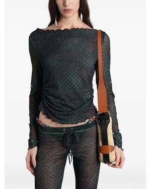Siedres Checkered Ruched Top - Black