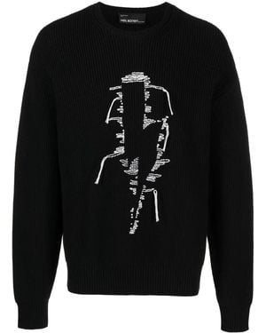 Neil Barrett Pull En Coton Mélangé À Motif Compass - Noir