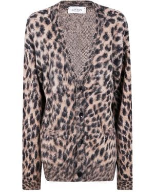 Laneus Leopard-Print Button-Up Cardigan - Gray