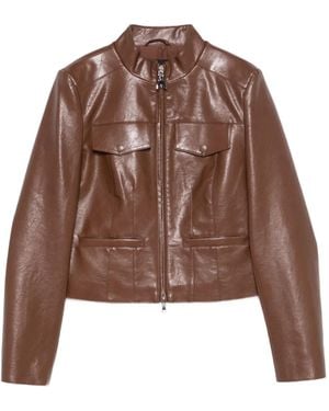 Patrizia Pepe Zip-Front Flap-Pocket Jacket - Brown