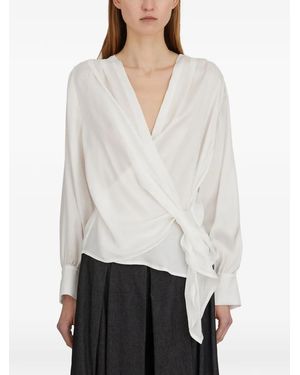 Collection Privée V-Neck Long-Sleeve Blouse - White