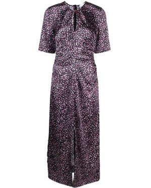 Ganni Floral-Print Silk Dress - Purple