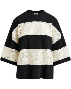 Essentiel Antwerp Lace-Striped T-Shirt - Black
