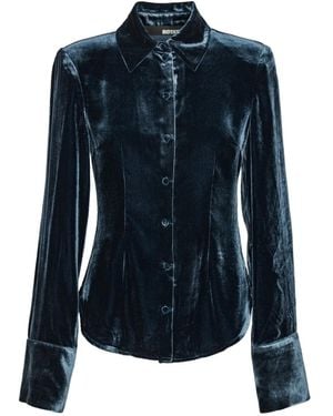 ROTATE BIRGER CHRISTENSEN Long-Sleeve Velvet Shirt - Blue