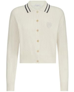 Brunello Cucinelli Polo De Punto De Ochos De Cachemira Con Logo - Blanco