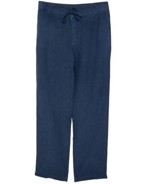 120% Lino Drawstring-Waist Linen Trousers - Blue