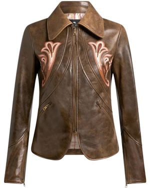 Etro Jacke Aus Leder Mit Intarsienmotiv, Damen, Größe - Braun