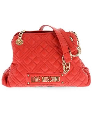 Love Moschino Quilted Logo-Plaque Shoulder Bag - Red