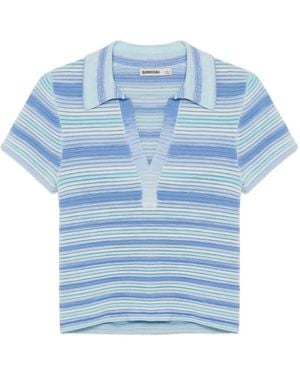 Jonathan Simkhai Paxton Horizontal-Stripe Knit Polo Collar T-Shirt - Blue