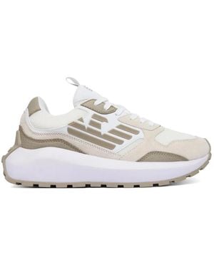 EA7 Suede-Panelled Lace-Up Sneakers - White