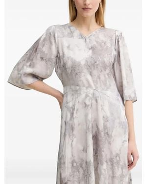 Gestuz Marble-Print Puff-Sleeve Midi Dress - Grey