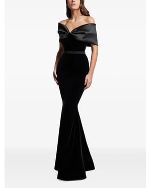 Cristallini Bow-Detail Velvet Maxi Dress - Black