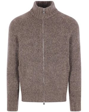 Brunello Cucinelli Ribbed-Knit Zip-Up Cardigan - Brown