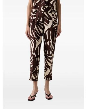 Benetton Leaf-Print Pleated Pants - Black