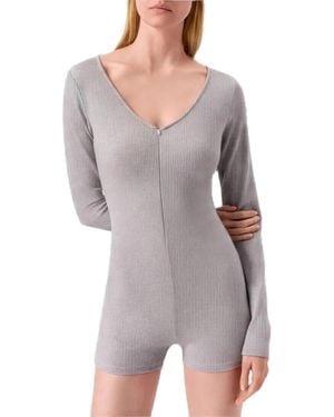 Alo Yoga Ribbed Long-Sleeve Playsuit - Gray