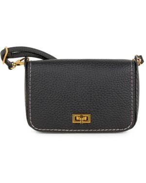 VISONA Contrast-Stitch Pebbled Shoulder Bag - Black