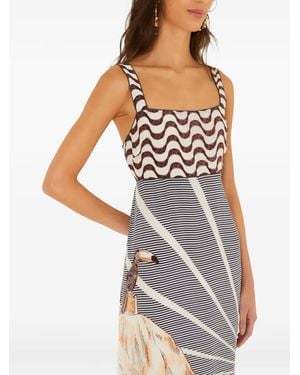 FARM Rio Graphic-Print Square-Neck Midi Dress - Grey