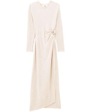 Ba&sh Buckled Ribbed-Knit A-Line Maxi Dress - White
