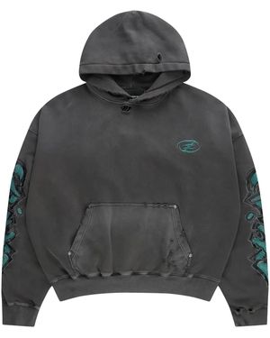 CEEC Distressed-Effect Embroidered Hoodie - Gray