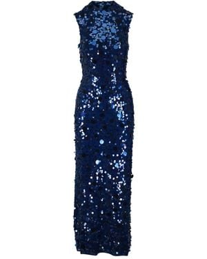 Carolina Herrera Sequin-Embellished Sleeveless Dress - Blue