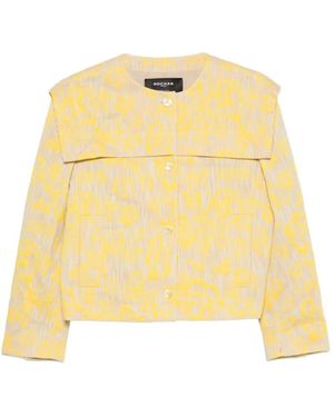 Rochas Floral-Jacquard Cropped Jacket - Yellow