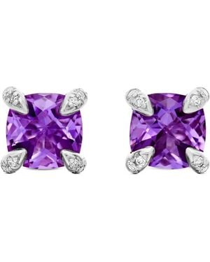 David Yurman Sterling Petite Chatelaine Amethyst And Diamond Stud Earrings (6Mm) - Purple