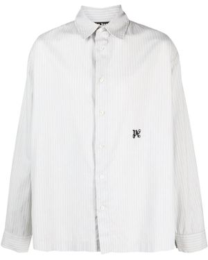 Palm Angels Monogram-embroidered Striped Shirt - White