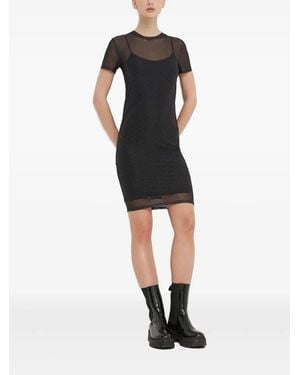 HUGO Logo-Print Mesh Dress - Black