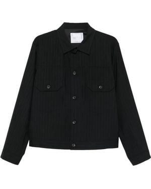 Sacai Pinstripe Front-Pocket Shirt Jacket - Black