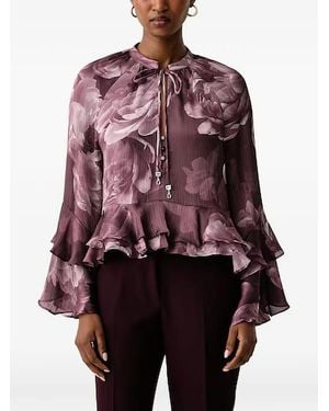 Guess Nicole Floral-Print Ruffled Blouse - Red