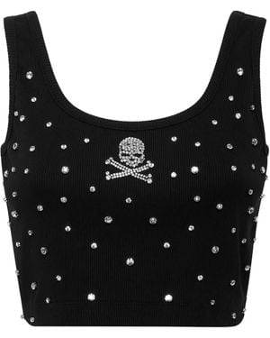 Philipp Plein ラインストーントリム トップ - ブラック