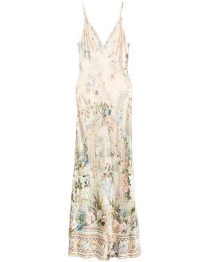 CAMILLA Vestido Largo De Seda Con Estampado Floral - Blanco