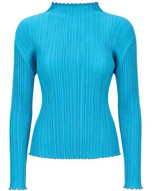 Pleats Please Issey Miyake Pleated High-Neck T-Shirt - Blue